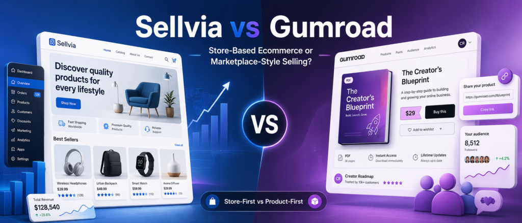 Sellvia vs Gumroad: Store-Based Ecommerce or Marketplace-Style Selling?
