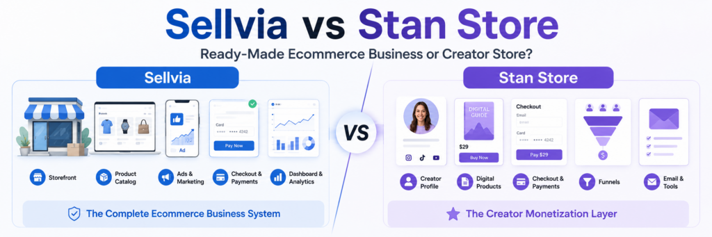 Sellvia vs Stan Store: Ready-Made Ecommerce Business or Creator Store?