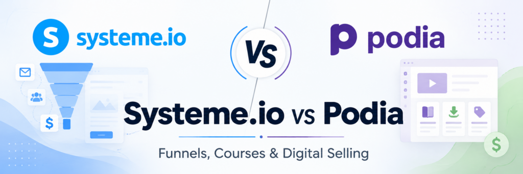 Systeme.io vs Podia: Funnels, Courses and Digital Selling Compared